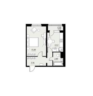 1-к квартира, вторичка, 40м2, 1/9 этаж