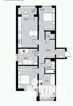 4-к квартира, строящийся дом, 87м2, 5/9 этаж