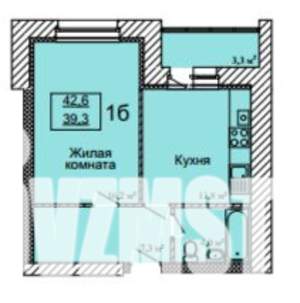 1-к квартира, строящийся дом, 43м2, 4/9 этаж