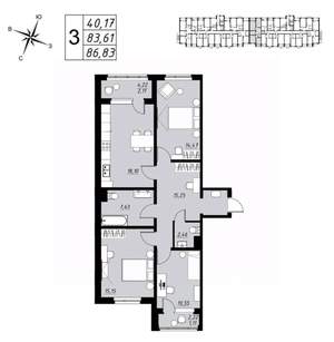 3-к квартира, вторичка, 87м2, 2/9 этаж