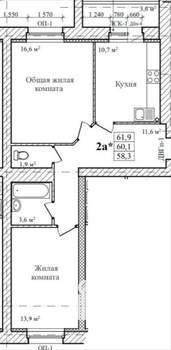 2-к квартира, вторичка, 62м2, 2/9 этаж