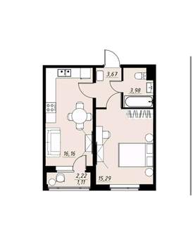 1-к квартира, вторичка, 40м2, 7/9 этаж