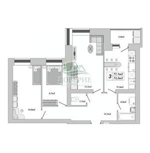 3-к квартира, вторичка, 77м2, 11/16 этаж