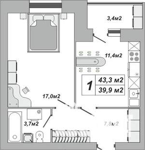 1-к квартира, вторичка, 43м2, 5/16 этаж