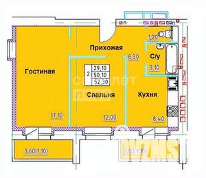 2-к квартира, вторичка, 52м2, 4/9 этаж
