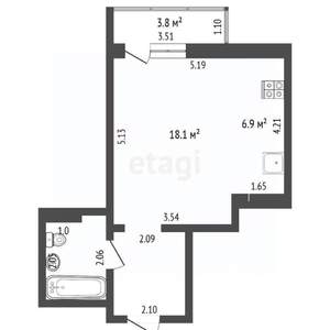 Студия квартира, вторичка, 35м2, 10/19 этаж