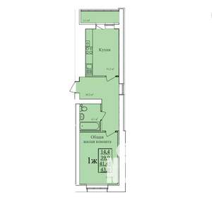 1-к квартира, вторичка, 43м2, 3/9 этаж