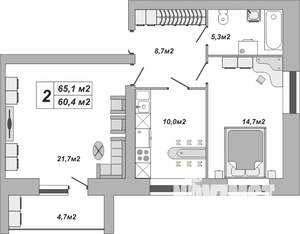 2-к квартира, вторичка, 65м2, 2/16 этаж