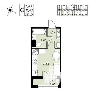 1-к квартира, вторичка, 20м2, 9/9 этаж