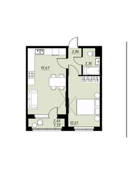 1-к квартира, вторичка, 40м2, 1/9 этаж
