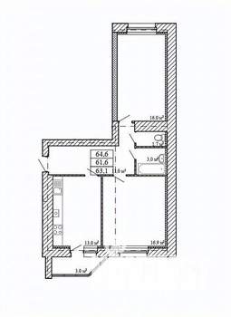2-к квартира, строящийся дом, 65м2, 7/9 этаж