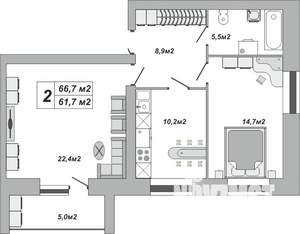 2-к квартира, вторичка, 67м2, 15/16 этаж