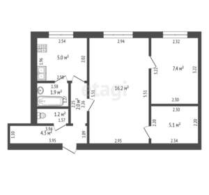 2-к квартира, вторичка, 43м2, 1/5 этаж