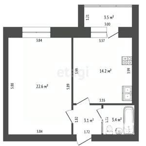 1-к квартира, вторичка, 43м2, 5/6 этаж