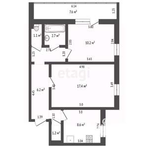 2-к квартира, вторичка, 53м2, 1/9 этаж