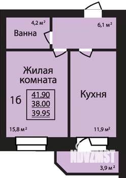 1-к квартира, строящийся дом, 40м2, 5/9 этаж