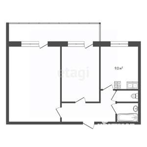 2-к квартира, вторичка, 47м2, 1/9 этаж
