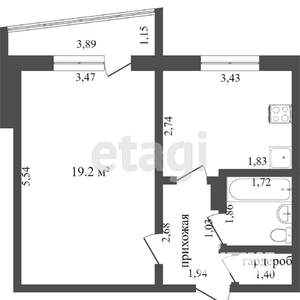 1-к квартира, вторичка, 37м2, 2/9 этаж