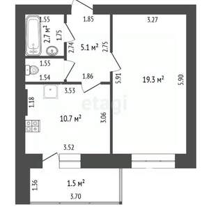1-к квартира, вторичка, 43м2, 9/10 этаж