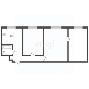 3-к квартира, вторичка, 57м2, 1/5 этаж