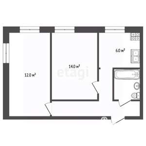 2-к квартира, вторичка, 42м2, 5/5 этаж