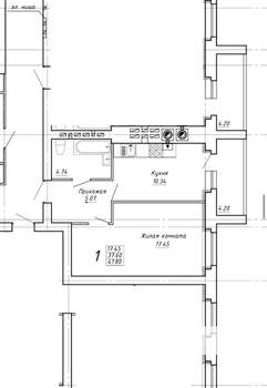 1-к квартира, вторичка, 42м2, 5/9 этаж
