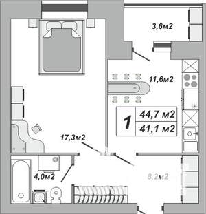 1-к квартира, вторичка, 45м2, 13/16 этаж