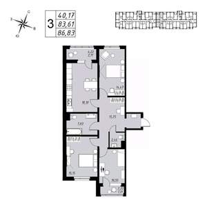 3-к квартира, вторичка, 87м2, 3/9 этаж