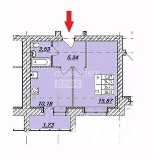 1-к квартира, вторичка, 38м2, 8/9 этаж