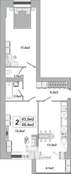 2-к квартира, вторичка, 64м2, 1/16 этаж