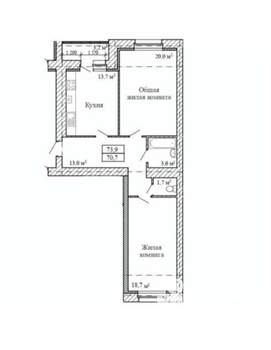 2-к квартира, сданный дом, 73м2, 7/9 этаж