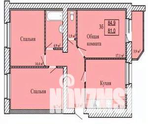 3-к квартира, строящийся дом, 85м2, 5/9 этаж