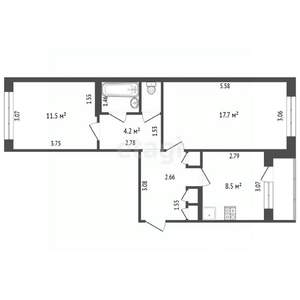 2-к квартира, вторичка, 53м2, 2/5 этаж