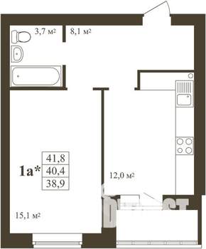 1-к квартира, строящийся дом, 42м2, 5/9 этаж