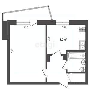 1-к квартира, вторичка, 37м2, 3/9 этаж