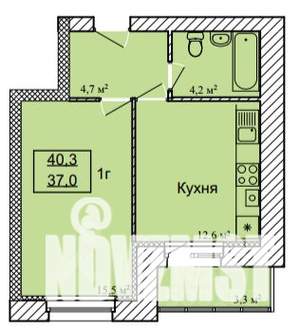 1-к квартира, строящийся дом, 40м2, 6/9 этаж