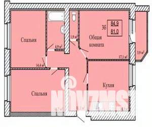 3-к квартира, строящийся дом, 85м2, 9/9 этаж