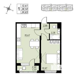 1-к квартира, вторичка, 40м2, 5/9 этаж