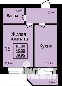 1-к квартира, строящийся дом, 42м2, 6/9 этаж