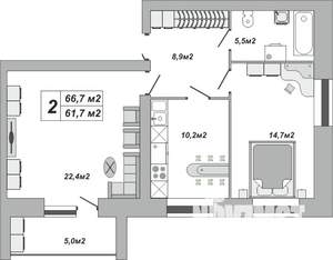 2-к квартира, вторичка, 67м2, 13/16 этаж