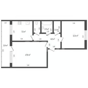 2-к квартира, вторичка, 43м2, 5/5 этаж