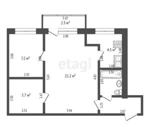 2-к квартира, вторичка, 45м2, 4/5 этаж