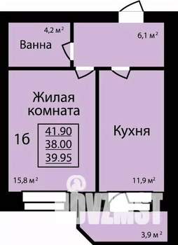 1-к квартира, строящийся дом, 42м2, 7/9 этаж