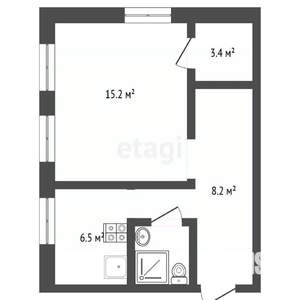 1-к квартира, вторичка, 35м2, 1/2 этаж