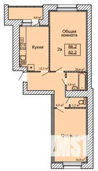 2-к квартира, строящийся дом, 66м2, 2/9 этаж