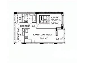 1-к квартира, вторичка, 48м2, 3/24 этаж