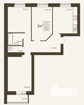 3-к квартира, вторичка, 76м2, 2/10 этаж