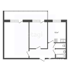 2-к квартира, вторичка, 47м2, 1/9 этаж