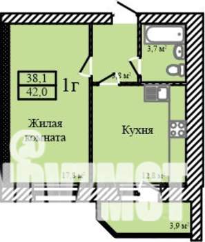 1-к квартира, строящийся дом, 42м2, 4/9 этаж
