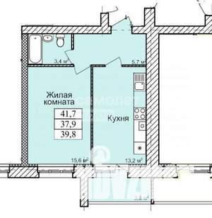 1-к квартира, вторичка, 42м2, 6/9 этаж